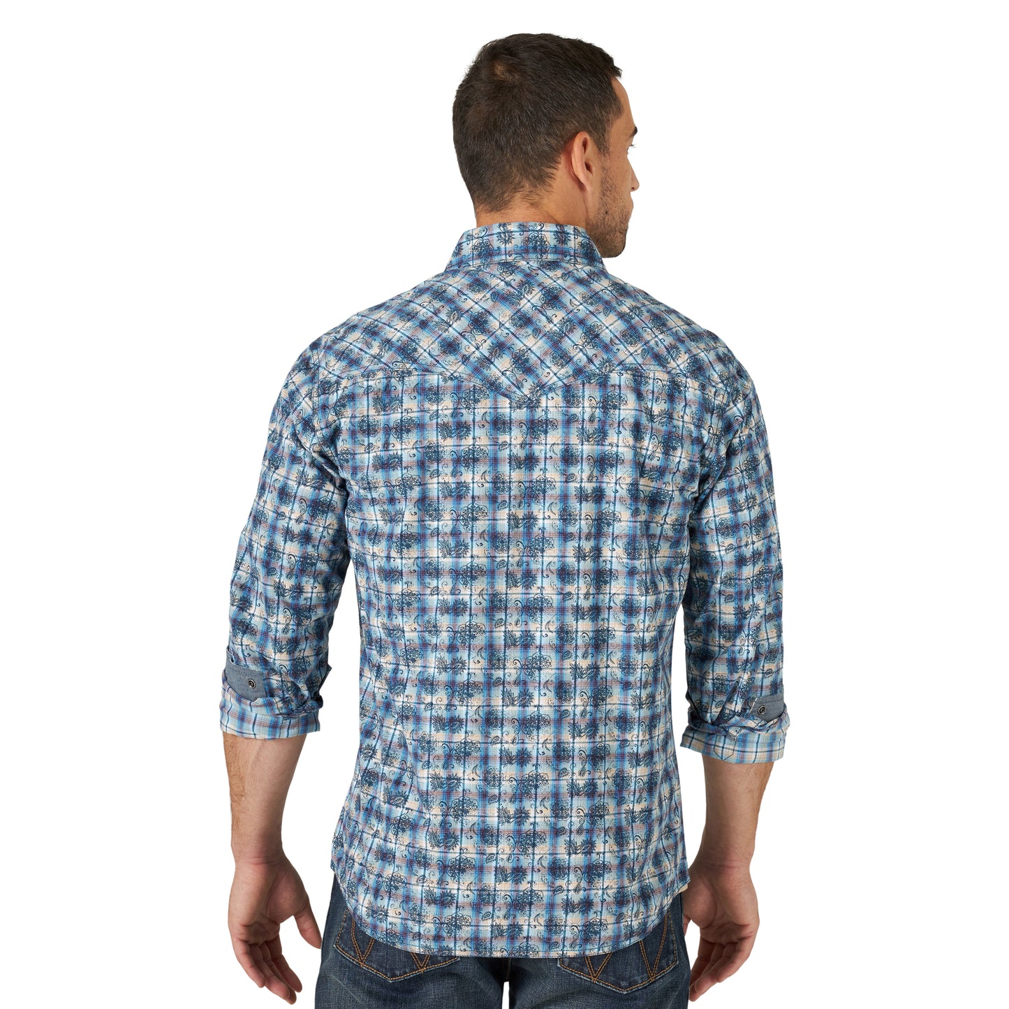 Men Wrangler Shirt Retro Blue/Bk/Wh 112318864