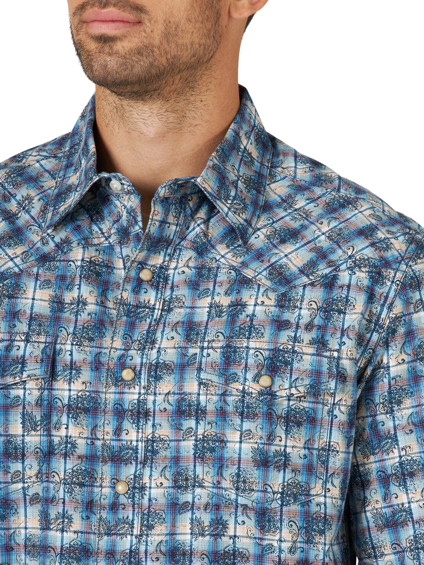 Men Wrangler Shirt Retro Blue/Bk/Wh 112318864