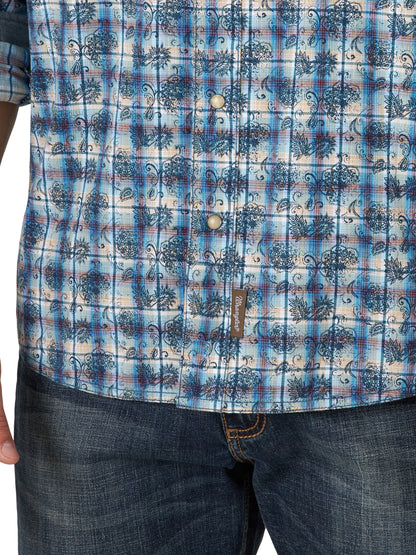 Men Wrangler Shirt Retro Blue/Bk/Wh 112318864