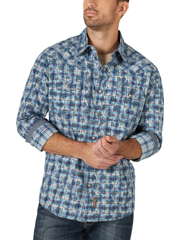 Men Wrangler Shirt Retro Blue/Bk/Wh 112318864