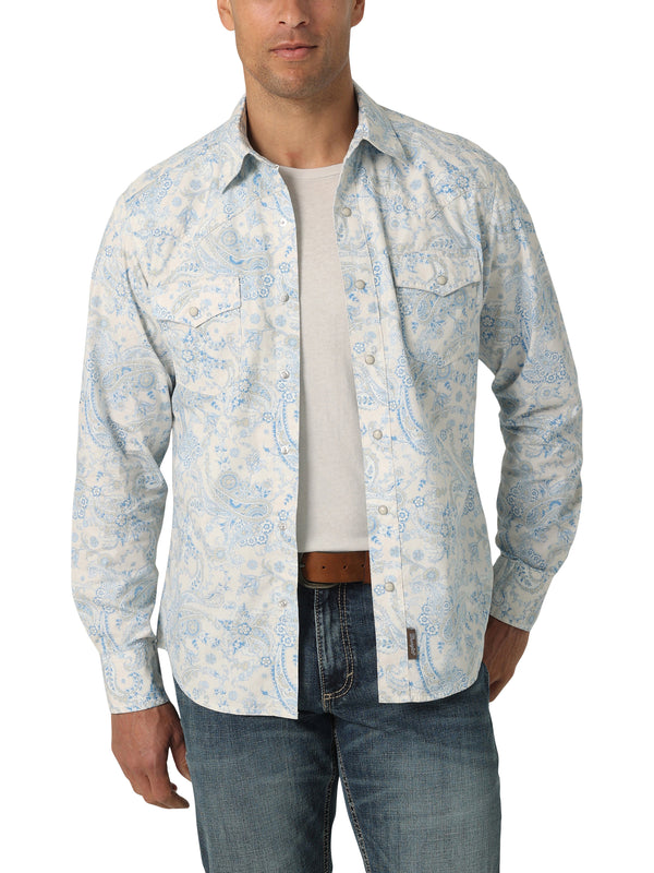 Men Wrangler Shirt Retro Blue/Wht 112327790
