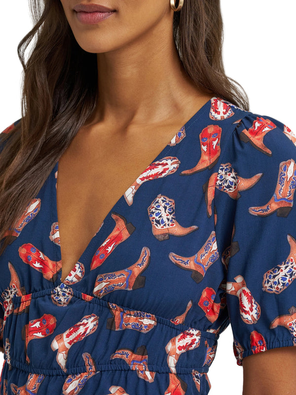 Women Wrangler Puff Sleeve V-Neck Blouse 112379488