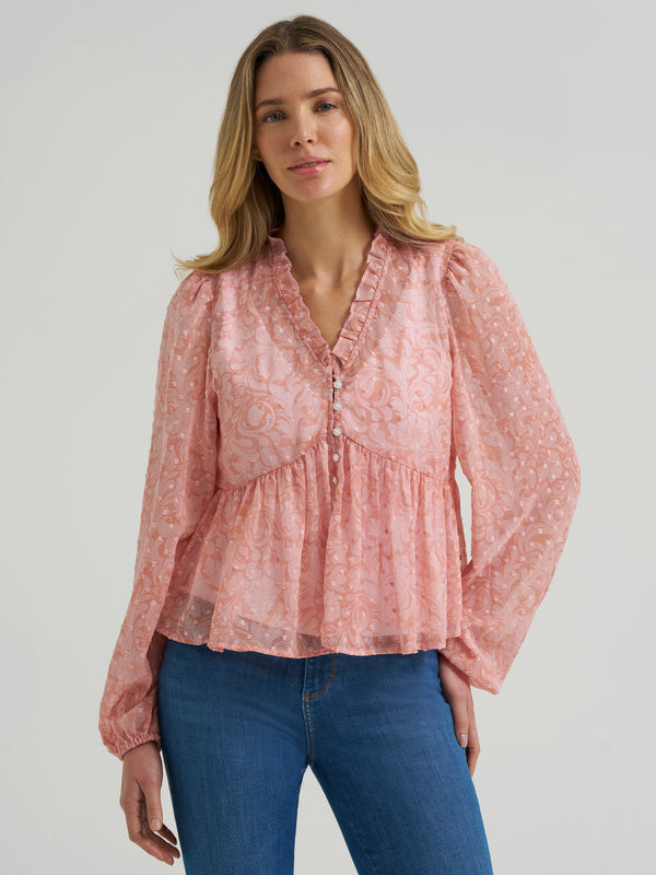Women Wrangler Juliet Long Sleeve V-Neck Blouse 112385996