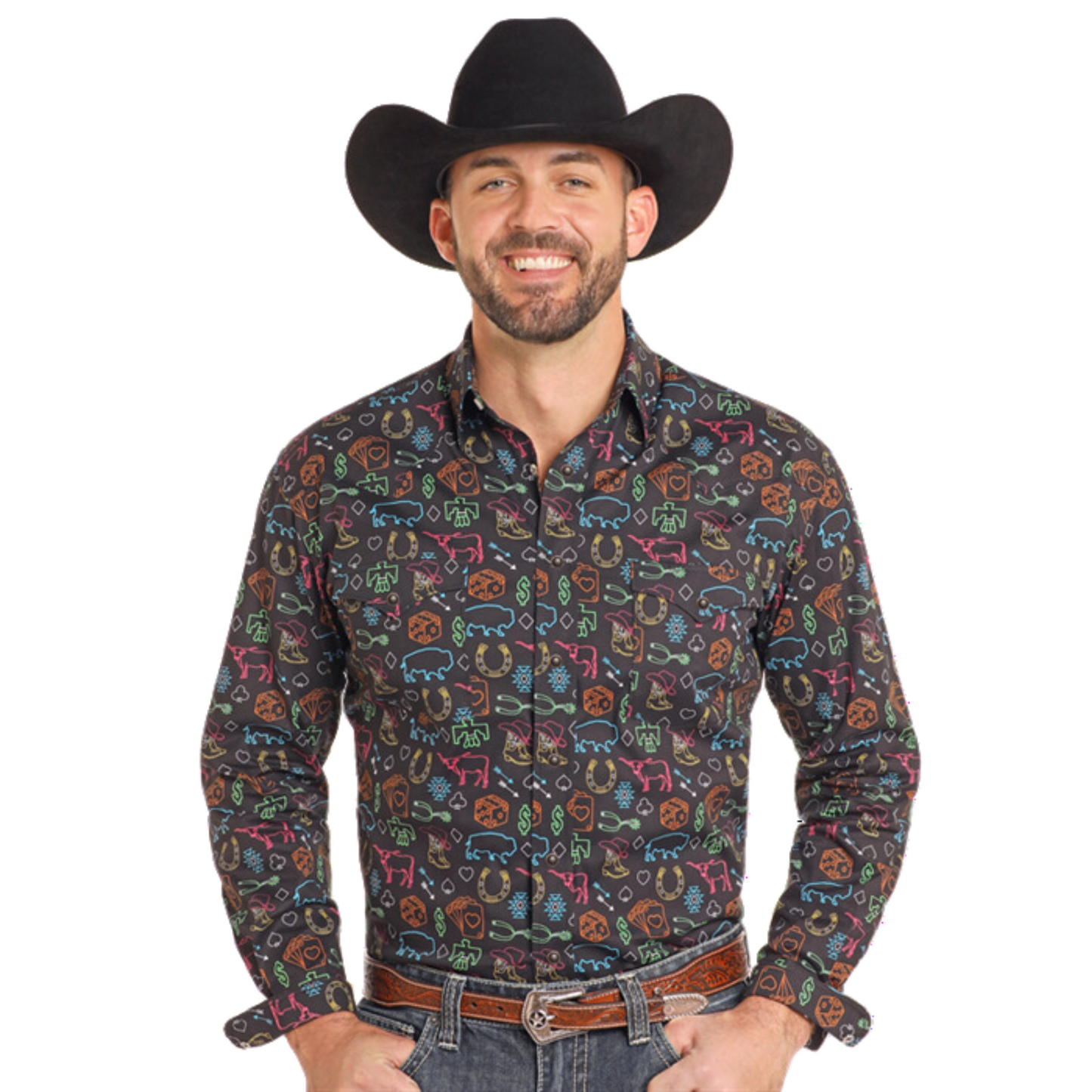 Panhandle Men's Neon Novelty Print Snap Shirt - RMN2S03847