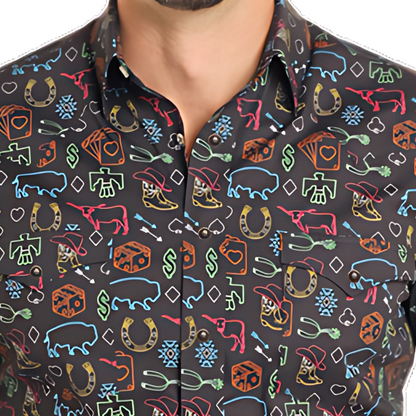 Panhandle Men's Neon Novelty Print Snap Shirt - RMN2S03847