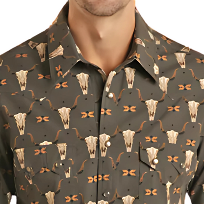 Bull Skull Shirt - Men Rock & Roll Shirt VMN2S03936