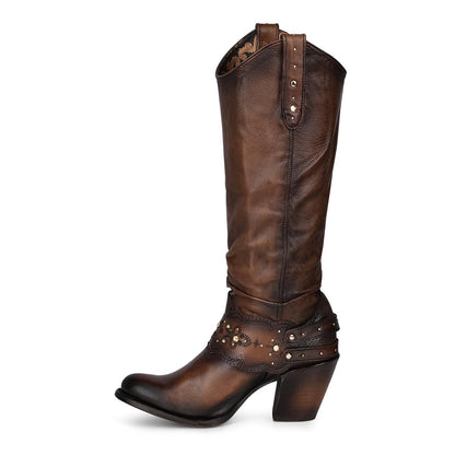 Slouch Boot Style: Timeless Western Charm Sleek Brown Western Boots with Laser Detailing & Rhinestones - Women Cuadra Boot CU581 - El Rodeo Western Boutique