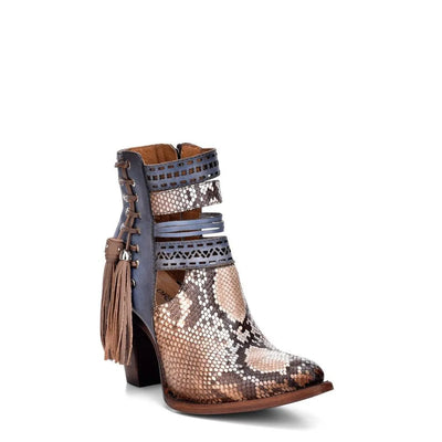 Stylish Cuadra Sky Blue Python Leather Women's Booties – Easy Side Zipper Access - Women Cuadra Boot CU370 - El Rodeo Western Boutique