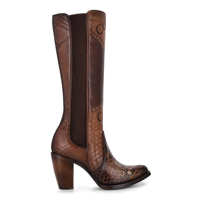 Stylish & Durable Ladies Python Brown Leather Boots - Cuadra Round-Toe Design - Women Cuadra Boot CU561 - El Rodeo Western Boutique