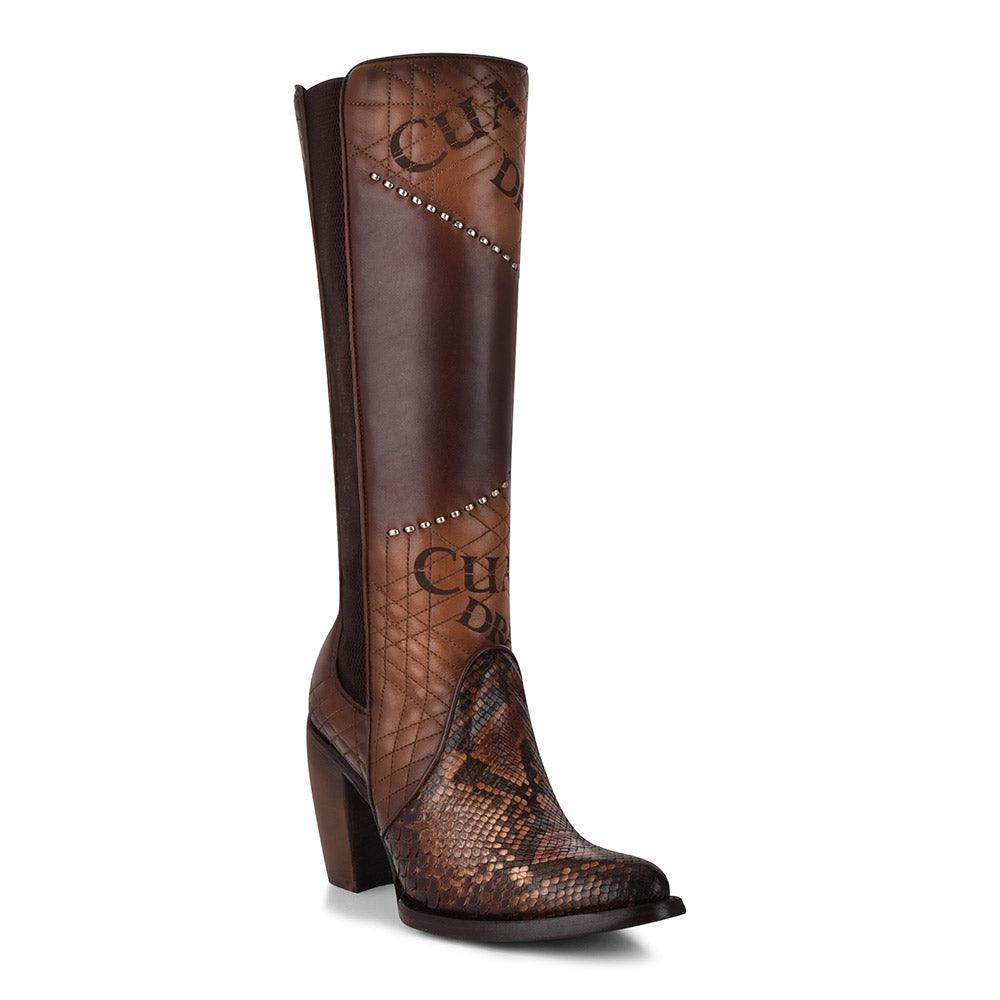 Stylish & Durable Ladies Python Brown Leather Boots - Cuadra Round-Toe Design - Women Cuadra Boot CU561 - El Rodeo Western Boutique