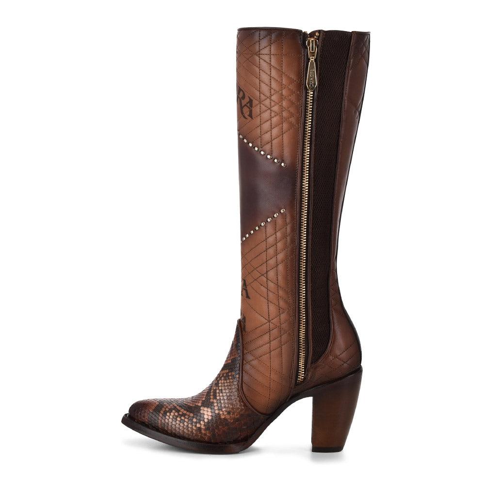 Stylish & Durable Ladies Python Brown Leather Boots - Cuadra Round-Toe Design - Women Cuadra Boot CU561 - El Rodeo Western Boutique