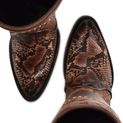 Stylish & Durable Ladies Python Brown Leather Boots - Cuadra Round-Toe Design - Women Cuadra Boot CU561 - El Rodeo Western Boutique