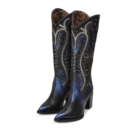 Stunning Knee-High Leather Boots with Unique Iridescent Finish - Women Cuadra Boot CU727 - El Rodeo Western Boutique