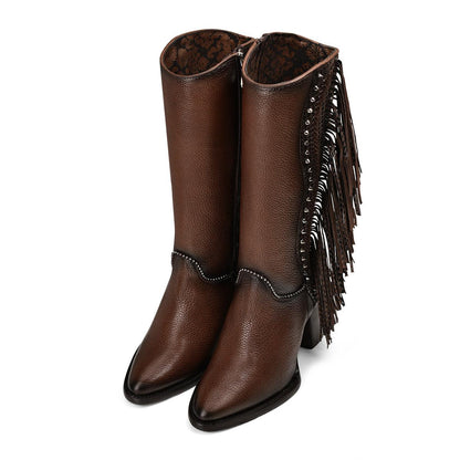 Deep Brown Leather Boots for Women - Knee-High with Comfort & Style - Women Cuadra Boot CU695 - El Rodeo Western Boutique