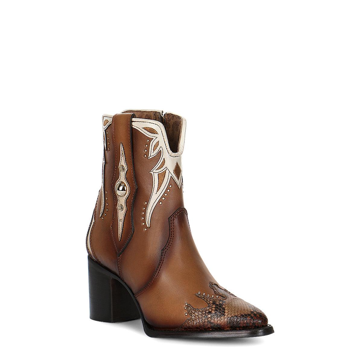 Honey Python Overlay Booties for Women – Sophisticated Design Meets Everyday Comfort - Women Cuadra Boot CU706 - El Rodeo Western Boutique