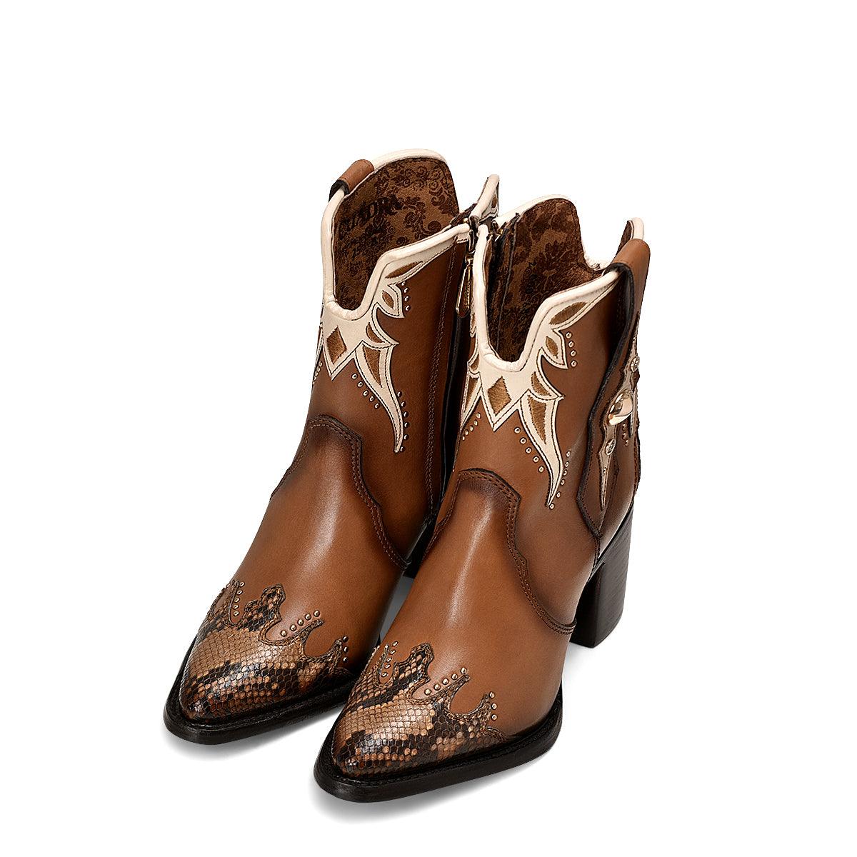 Honey Python Overlay Booties for Women – Sophisticated Design Meets Everyday Comfort - Women Cuadra Boot CU706 - El Rodeo Western Boutique