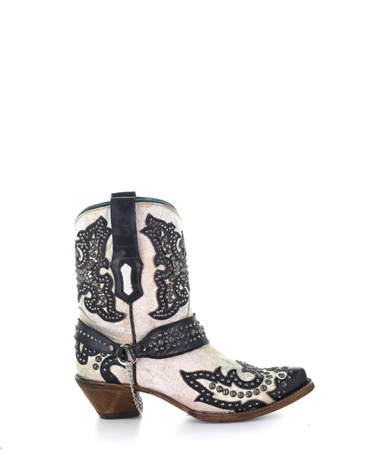 Corral Ladies White With Black Overlay Embroidery & Stud Boots A3973 - El Rodeo Western Boutique