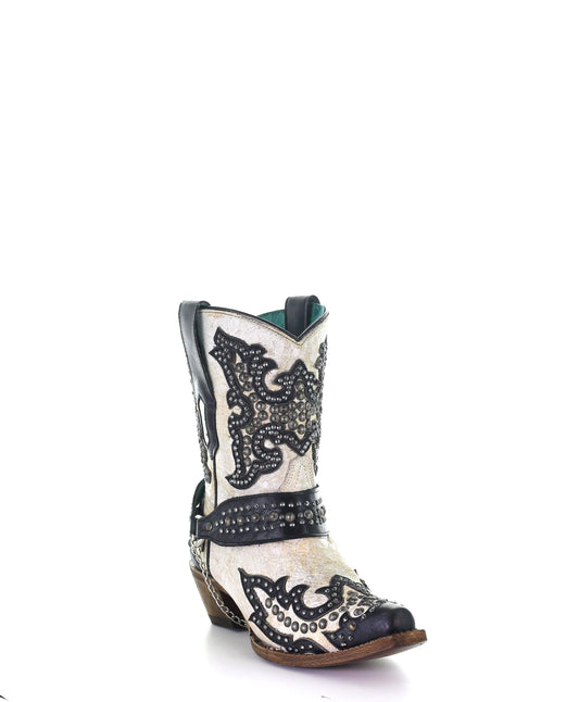 Corral Ladies White With Black Overlay Embroidery & Stud Boots A3973 - El Rodeo Western Boutique