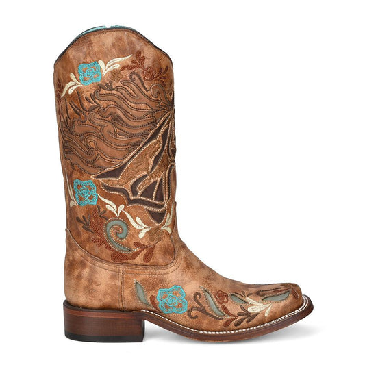 Comfort Meets Style: Women's Cowboy Boots with Floral & Horse-Inspired Details - Corral Boots A4266 - El Rodeo Western Boutique