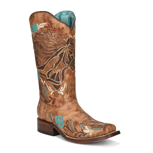 Comfort Meets Style: Women's Cowboy Boots with Floral & Horse-Inspired Details - Corral Boots A4266 - El Rodeo Western Boutique