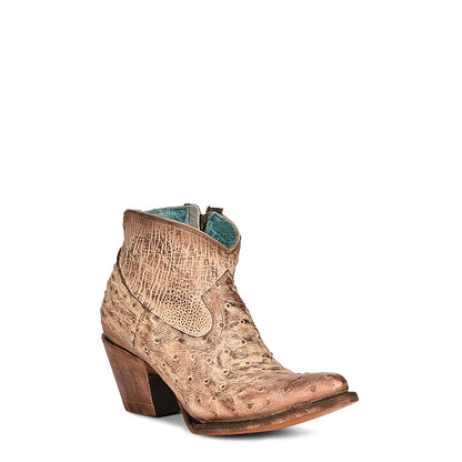 Ostrich Boots, Pointed Toe - Women Corral Ankle Boots A4393