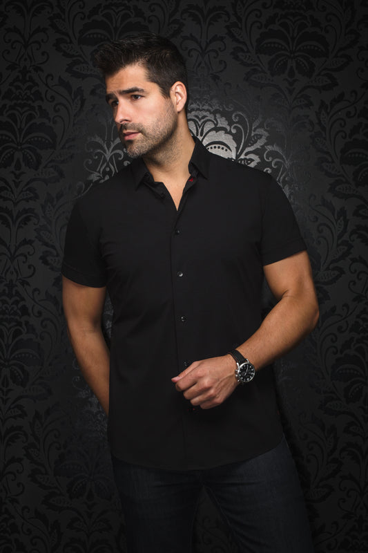 Men Au Noir Knit Short Sleeves Shirt Alex SLD Black