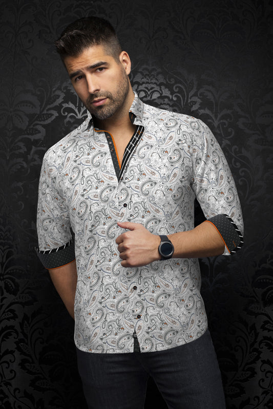 Men Au Noir Woven Shirt Alto White Orange