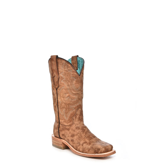 Women’s Cowboy Boots: Brown Leather, Wide Square Toe Western Style - Women Corral Boots A4143 - El Rodeo Western Boutique