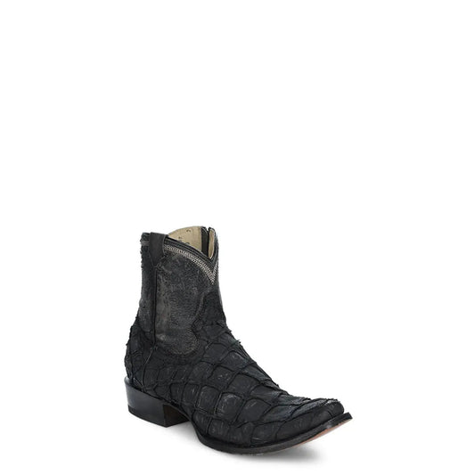 Pirarucu Fish Boots for Men in Black Leather – Western Ankle Boot - Men Corral Boots A4659 - El Rodeo Western Boutique