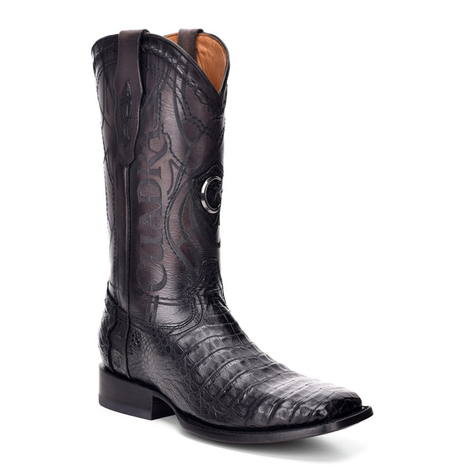 Wide Square Toe Exotic Boots for Men, Genuine Caiman Leather