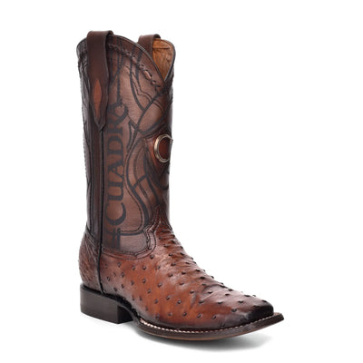 Wide Square Toe Ostrich Boots – Men’s Brown Leather, Calf High Western - Men Cuadra Boot CU457 - El Rodeo Western Boutique