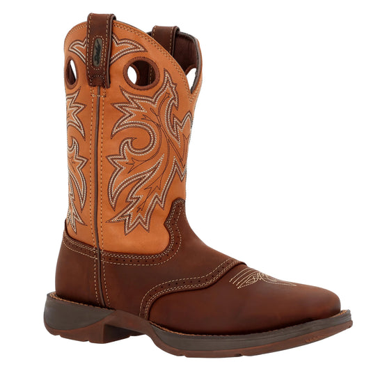 Brown Leather Cowboy Boots – Wide Square Toe, Pull-On, Mid-Calf - Men Durango Boot DB4442 - El Rodeo Western Boutique