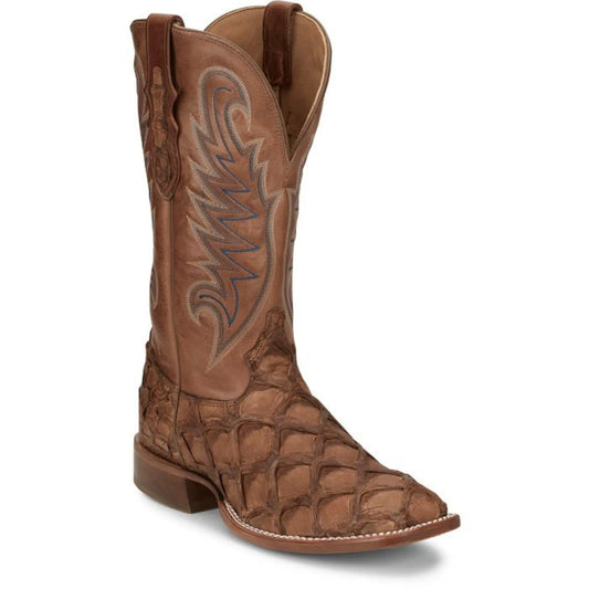Western Pirarucu Fish Boots – Brown Leather, Square Toe, Pull-Up Straps - Men Tony Lama EP8271 - El Rodeo Western Boutique