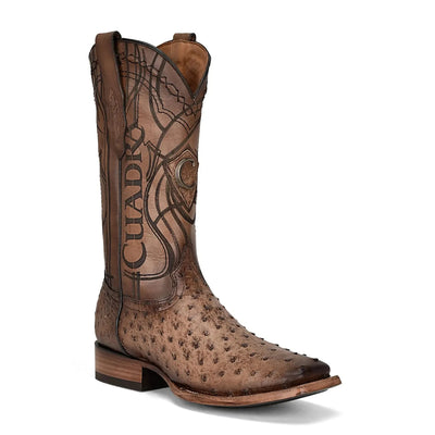 Brown Ostrich Leather Boots – Western Style with Pull Up Straps - Men Cuadra Boot CU744 - El Rodeo Western Boutique