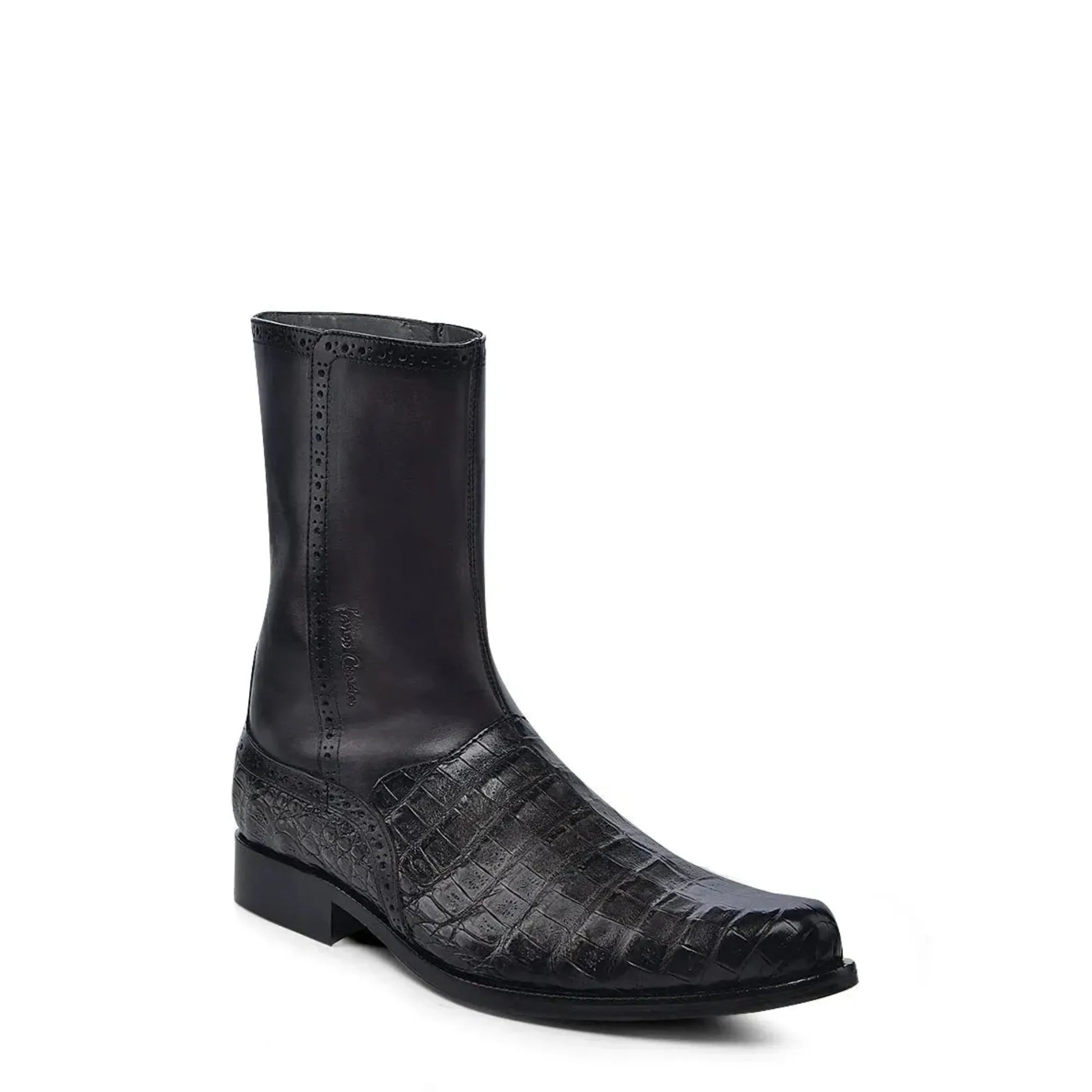 Exotic Boots for Men: Black Leather Slip-On Cowboy Boots - Men Franco Cuadra Boot FC864 - El Rodeo Western Boutique
