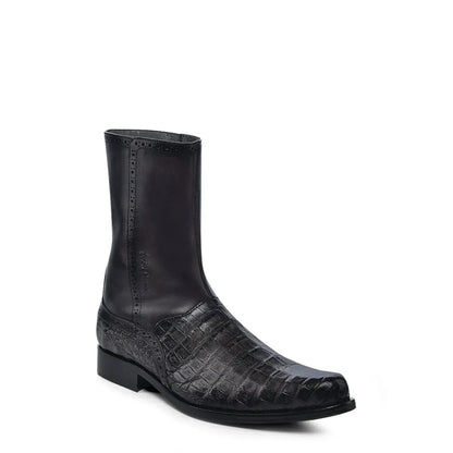 Exotic Boots for Men: Black Leather Slip-On Cowboy Boots - Men Franco Cuadra Boot FC864 - El Rodeo Western Boutique