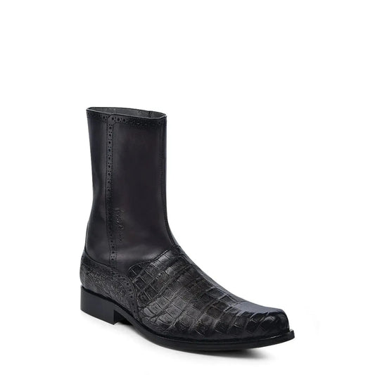 Exotic Boots for Men: Black Leather Slip-On Cowboy Boots - Men Franco Cuadra Boot FC864 - El Rodeo Western Boutique