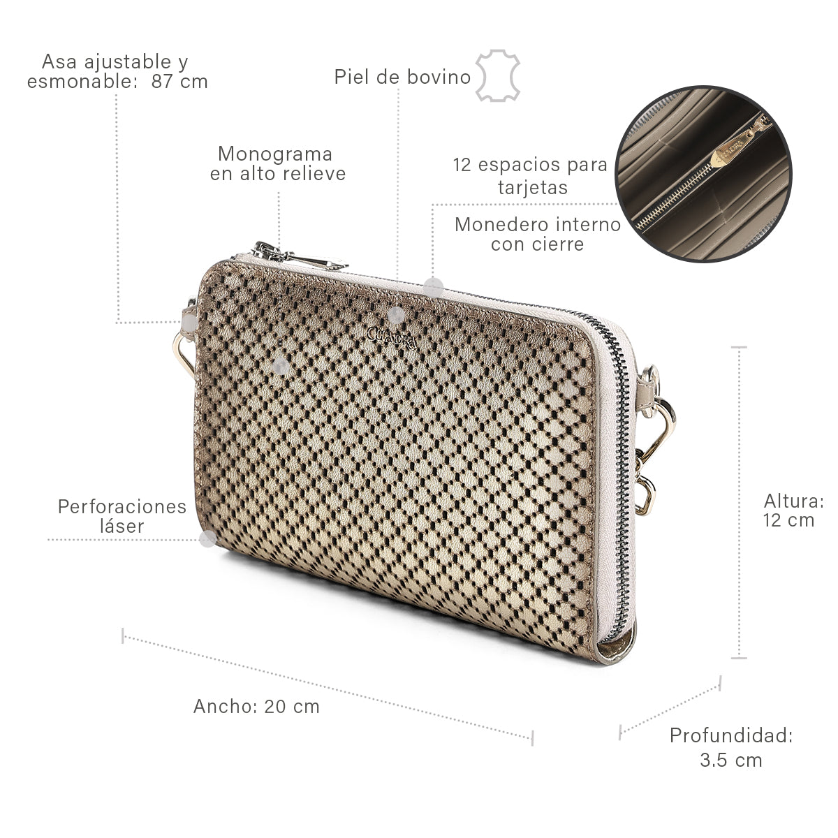 Women Cuadra Golden Zipper Wallet DU795-P