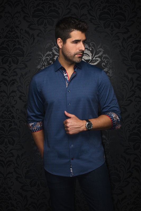 Men Au Noir Knit Shirt Bernado Blue