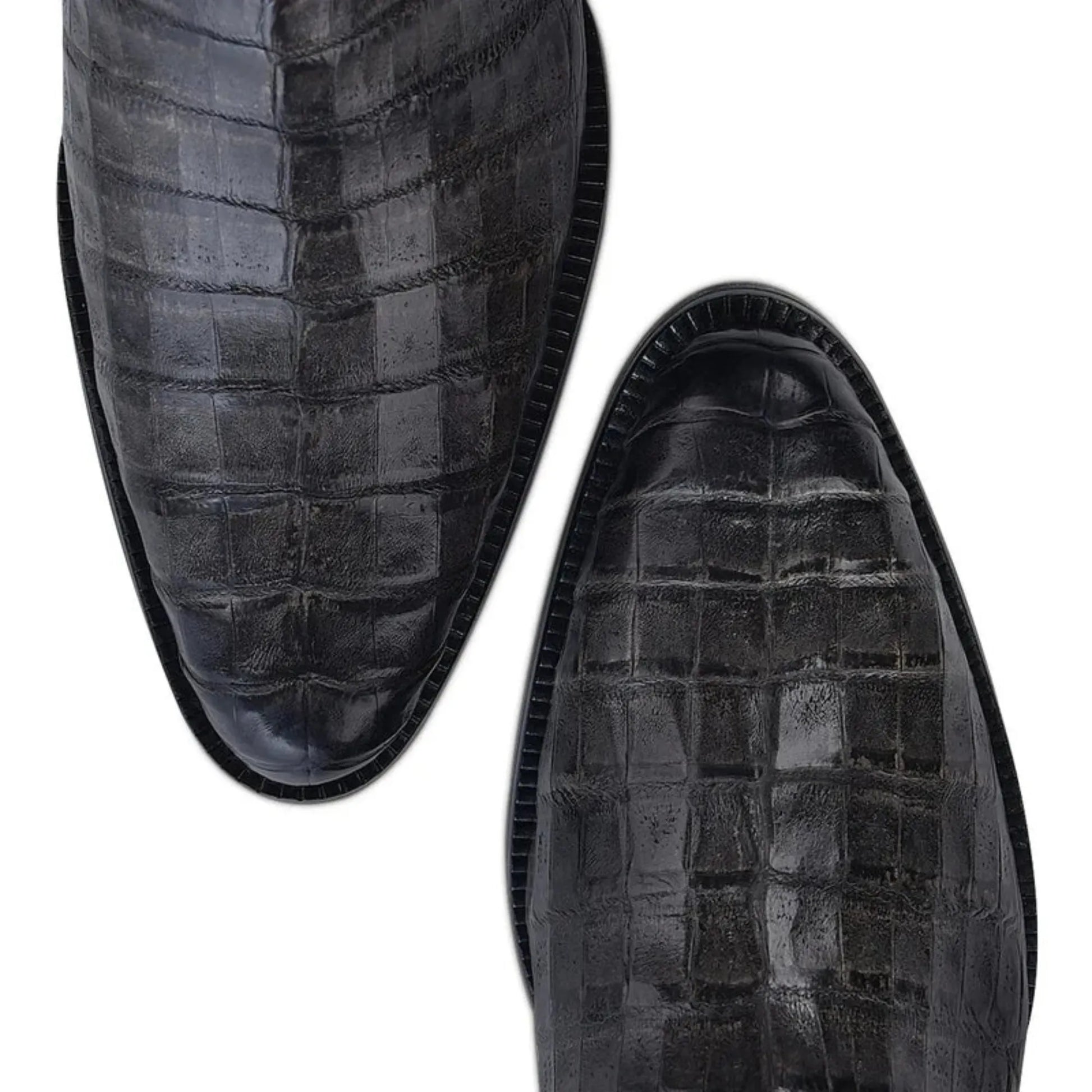 Exotic Boots for Men: Black Leather Slip-On Cowboy Boots - Men Franco Cuadra Boot FC864 - El Rodeo Western Boutique