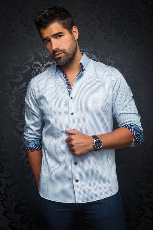 Men Au Noir Woven Shirt Blondel White/Cobalt