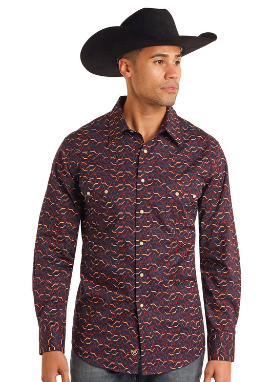 Men Rock&Roll Shirt Long Horn Burgundy BMN2S05458