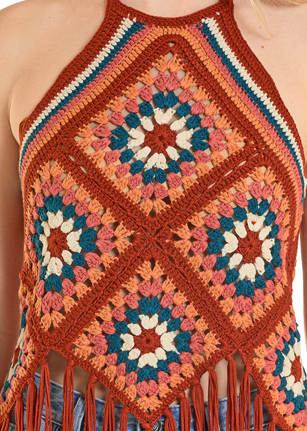 Women Rock&Roll Crochet Shirt Rust BW30T08099