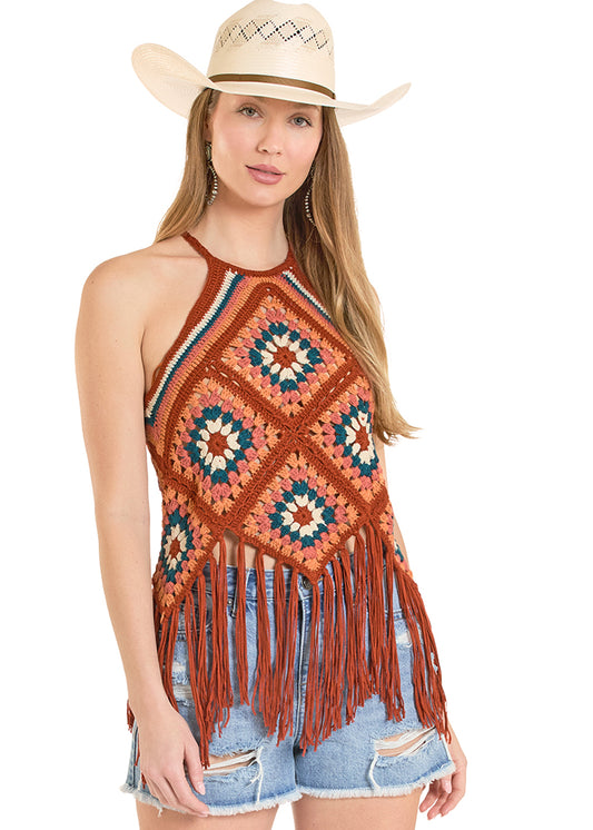 Women Rock&Roll Crochet Shirt Rust BW30T08099