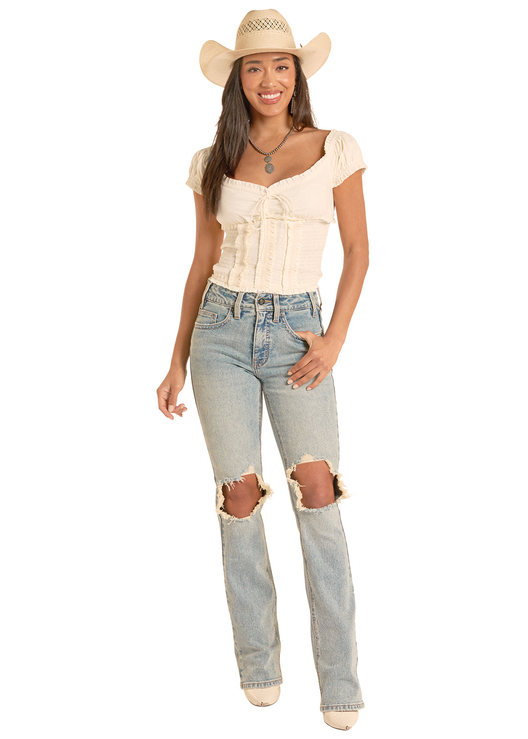 Women Rock&Roll sleeve Smocked Top BW51T08798