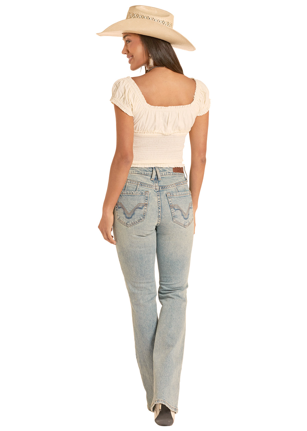 Women Rock&Roll sleeve Smocked Top BW51T08798