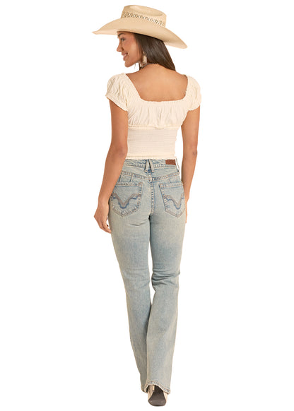Women Rock&Roll sleeve Smocked Top BW51T08798