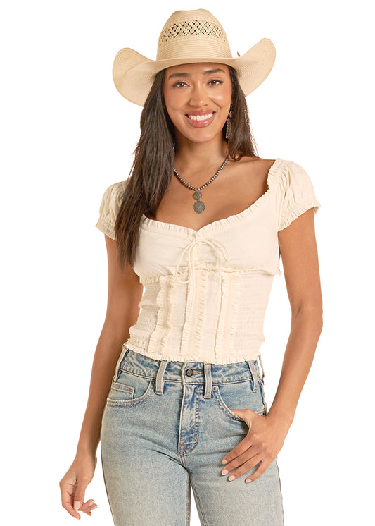 Women Rock&Roll sleeve Smocked Top BW51T08798