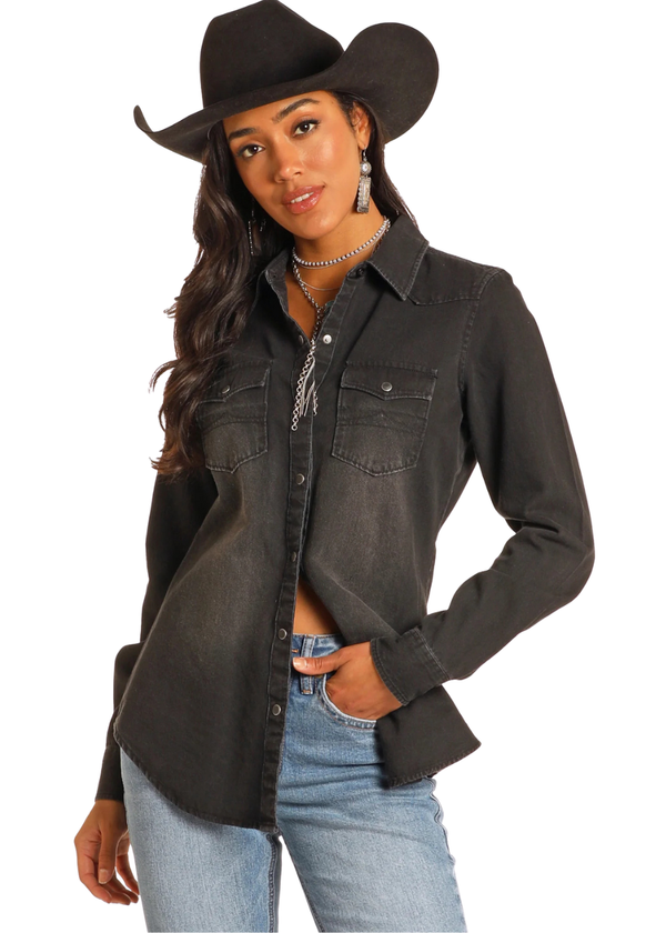 Women Rock&Roll Denim Black Shirt BWN2S03703