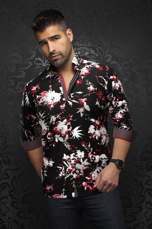 Men Au Noir Knit Shirt Cambria Black/Red